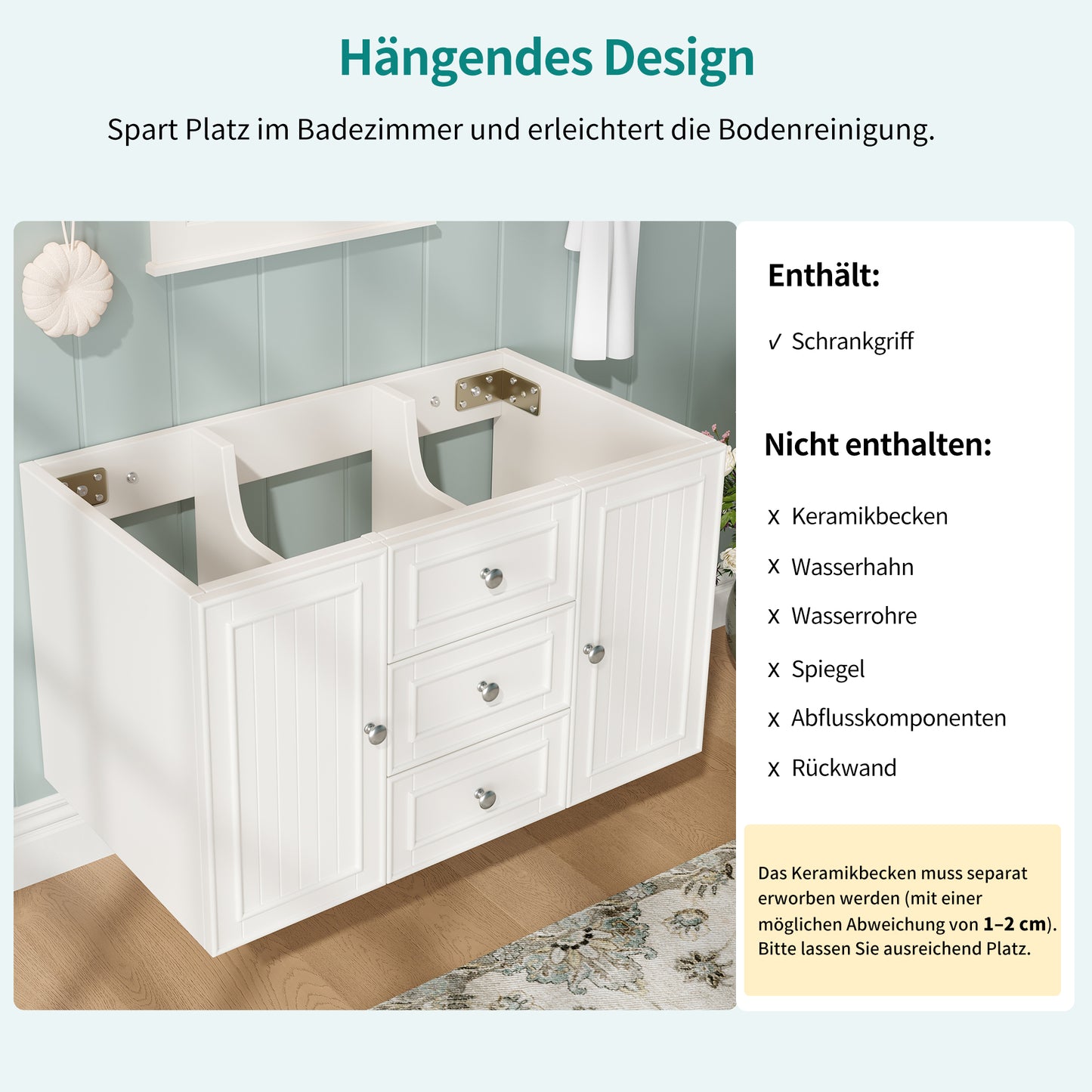 Hängender Waschtisch, Moderner Stil,Badmöbel für Badezimmer,weiß