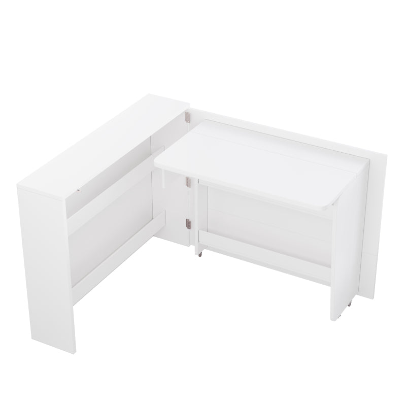 Faltbarer Schreibtisch mit Rollen & Wireless Charger–2-in-1 Sideboard & Arbeitsplatz, 115×27×93 cm (geschlossen, 95×51cm) White