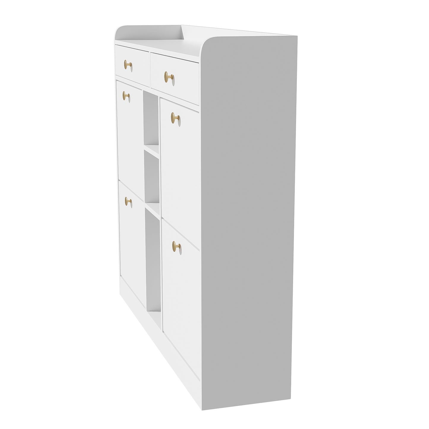 Edler weißer Schuhschrank mit 4 Klapptüren, 2 Schubladen, 3 offenen Fächern - perfekt für moderne Flure und Eingangsbereiche