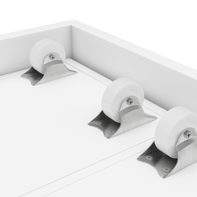 Erweiterbares Bücherregal mit Rollen – 4 Ebenen, Links und rechts austauschbar, MDF, 20 kg Tragkraft pro Ebene, leise Lenkrollen, weiß