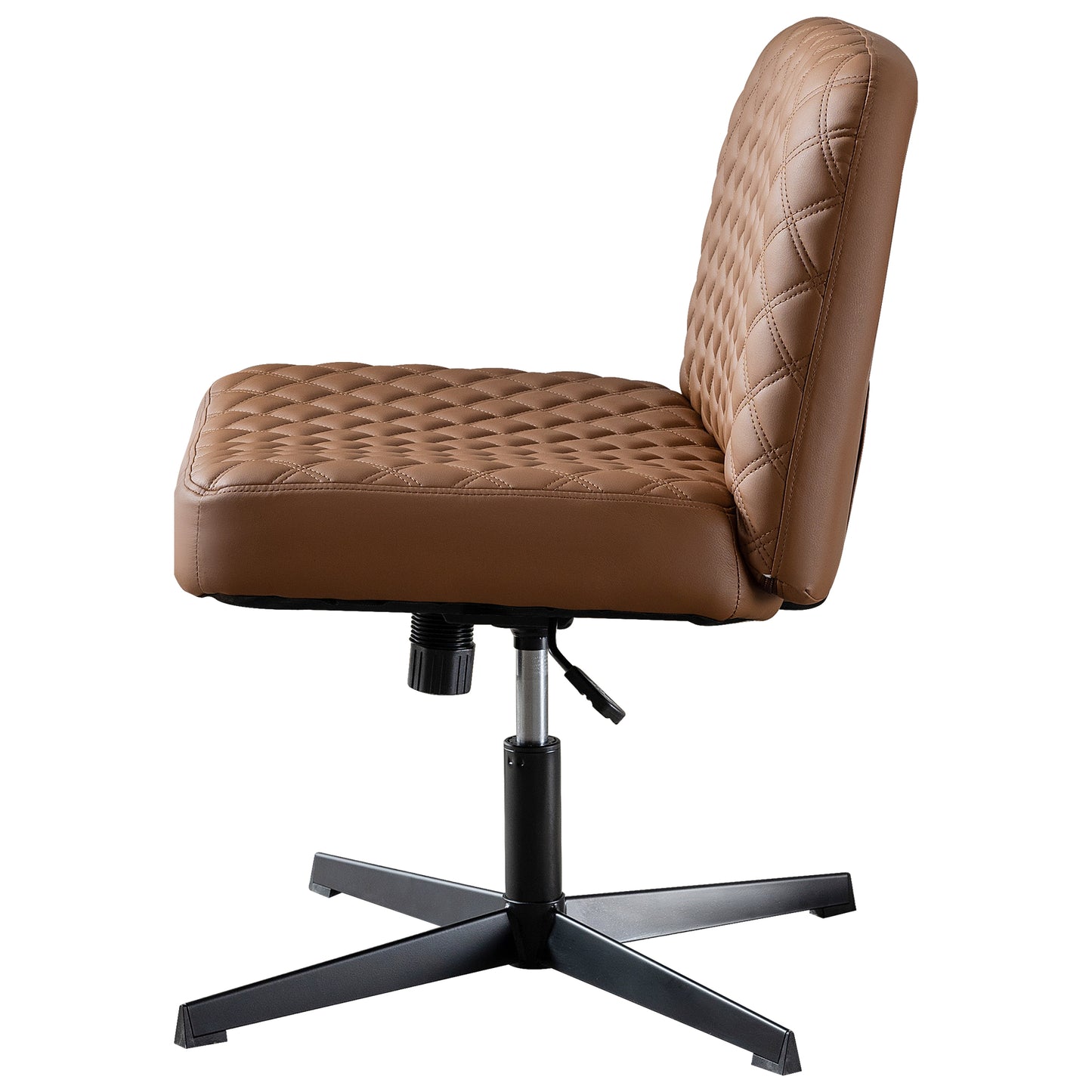 Bürostuhl Ohne Armlehnen,Home Office Stuhl Keine Räder,Heavy Duty Metallbasis,120°Schaukelnder breiter Sitz Ergonomischer Stuhl, Dicken gepolsterte Dreh Eitelkeit Stuhl für Heim und Büro Brown+PU+Metal