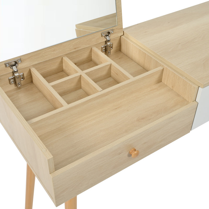 Schminktisch, Kosmetiktisch Mit Spiegel, Schminktisch aus Holz Mit Schubladen, geteilter Stauraum, große Lagerkapazität - Maße:B100/H78/T40 cm(ohne Hocker)(OLD SKU: WF319875AAW)