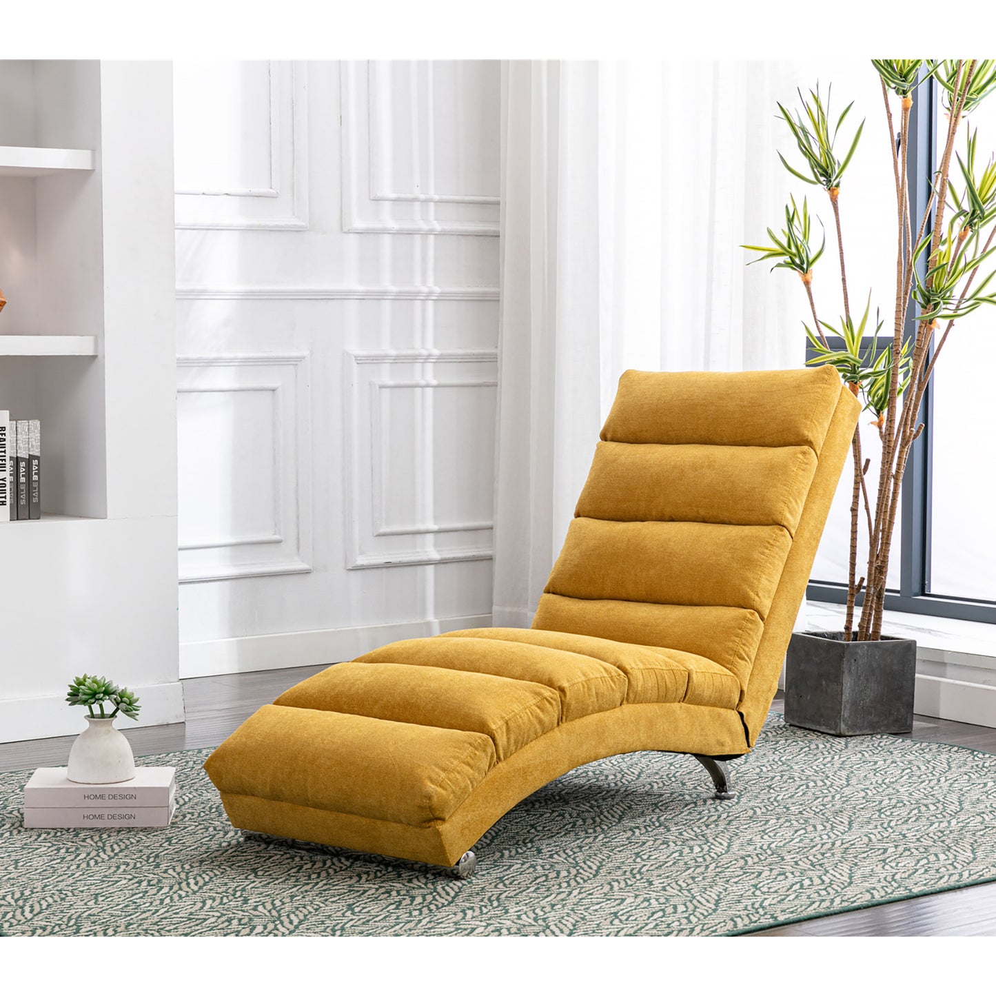 Entspannungsliege Polstersessel Liegesofa mit Vibrationsfunktion Ganzkörper Unterstützung Seitentaschen modernes Design Wohnzimmer Senfgelb
