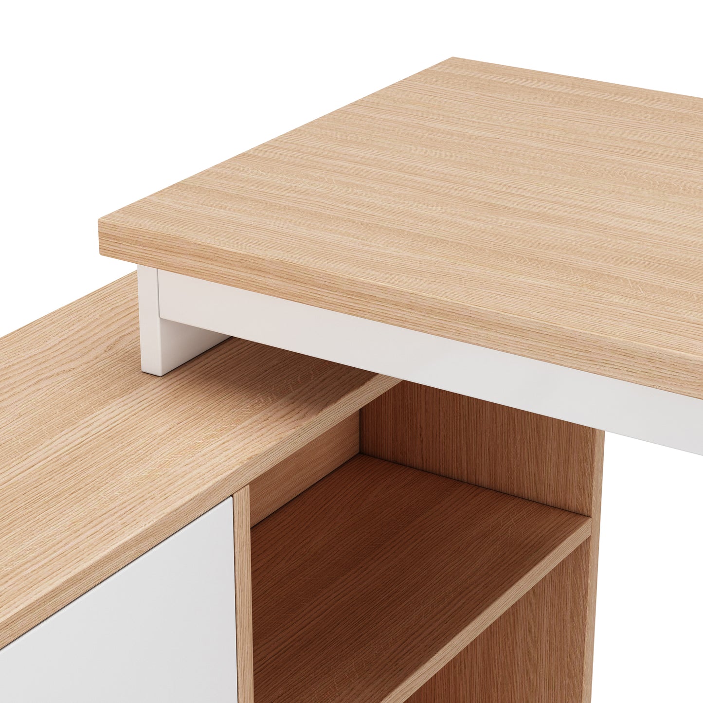 Schlichter Schreibtisch, Büro Schreibtisch, drei Schubladen, zwei offene Ablagefächer, stabile Tragfähigkeit, natur