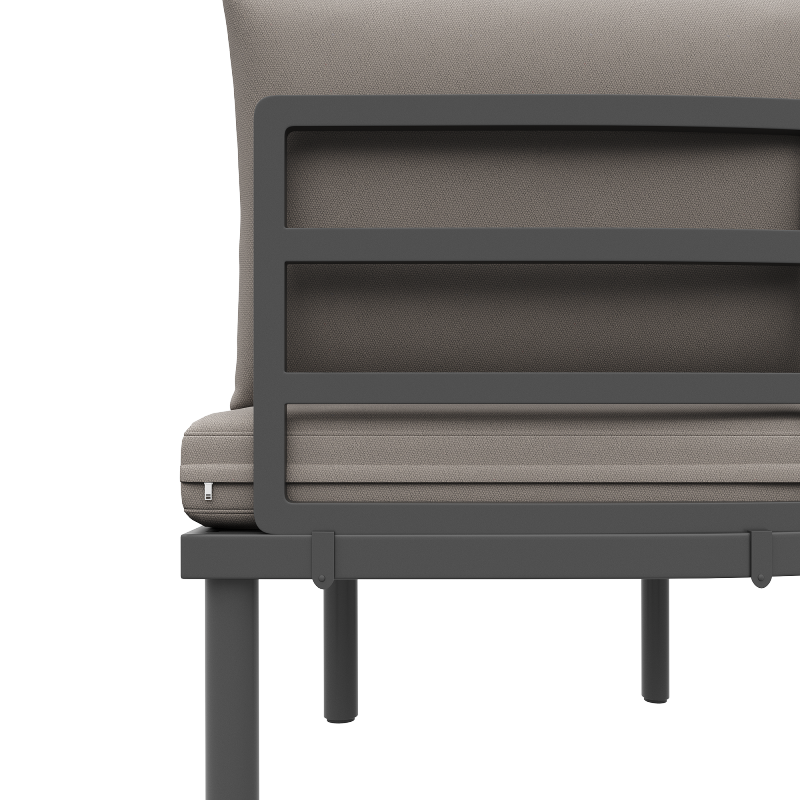 Gartenmöbel-Set (10 Sitzplätze), 4 Couchtische aus gehärtetem Glas, verzinkter Eisenrahmen, bequeme Gartenmöbel mit grauen Sitzpolstern und Kissen, verstellbare Beine, elegantes rundes Sofa