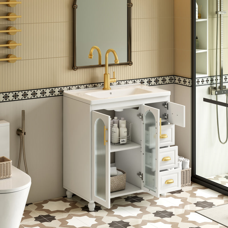 Badmöbel Einzel Waschtisch mit Unterschrank 80cm mit Keramik-Waschbecken,weiß