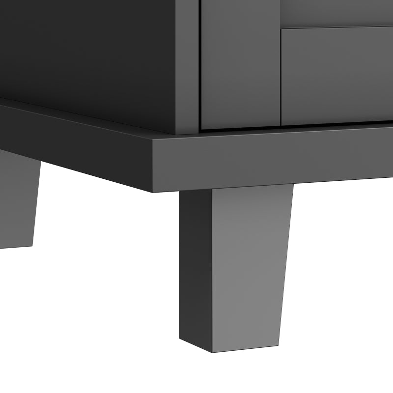 Esszimmerwagen (129 x 46 x 92 cm), moderner und einfacher schwarzer, beweglicher Küchen-Esswagen mit Schubladen und Lagerschränken, hellbraune Holzarbeitsplatte, geeignet für moderne Familien