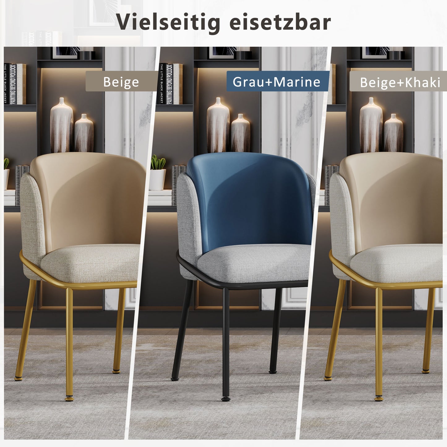 2 St Moderner Stuhl, Ideal für Wohnzimmer, Offene Bürofläche, Esszimmer, Beige+Khaki