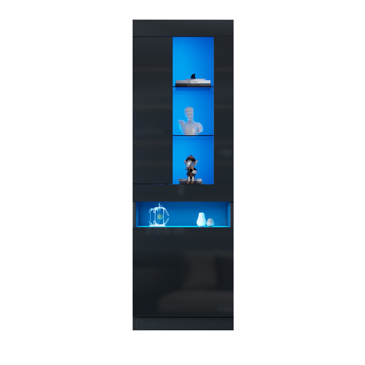 Vitrine Schwarz Hochglanz, LED-Beleuchtung, 180 cm, Glaskantenbeleuchtung
