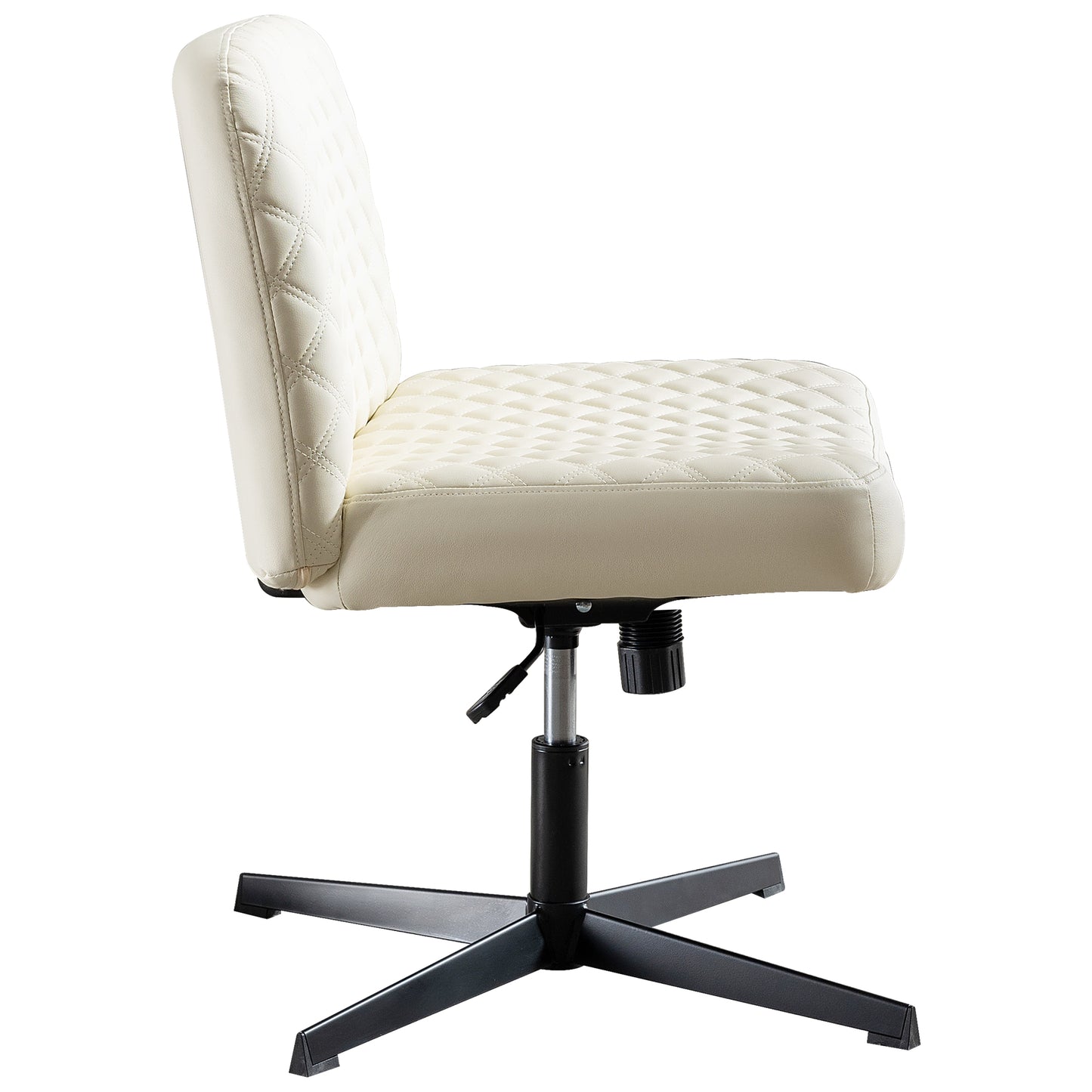 Bürostuhl Ohne Armlehnen,Home Office Stuhl Keine Räder,Heavy Duty Metallbasis,120°Schaukelnder breiter Sitz Ergonomischer Stuhl, Dicken gepolsterte Dreh Eitelkeit Stuhl für Heim und Büro Beige+PU+Metal