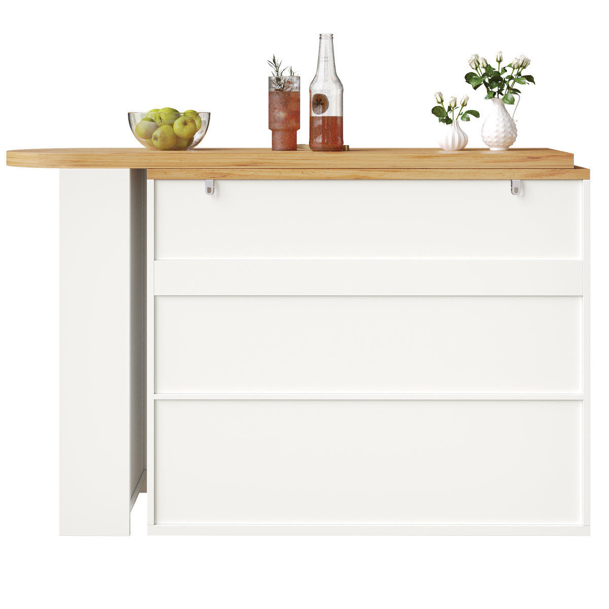 Ausziehbarer Bartisch Weiß (137-215cm) - Moderner Teleskop-Hochtisch mit Schublade & 2 Regalen - Bewegliche Kücheninsel & Bistro Table