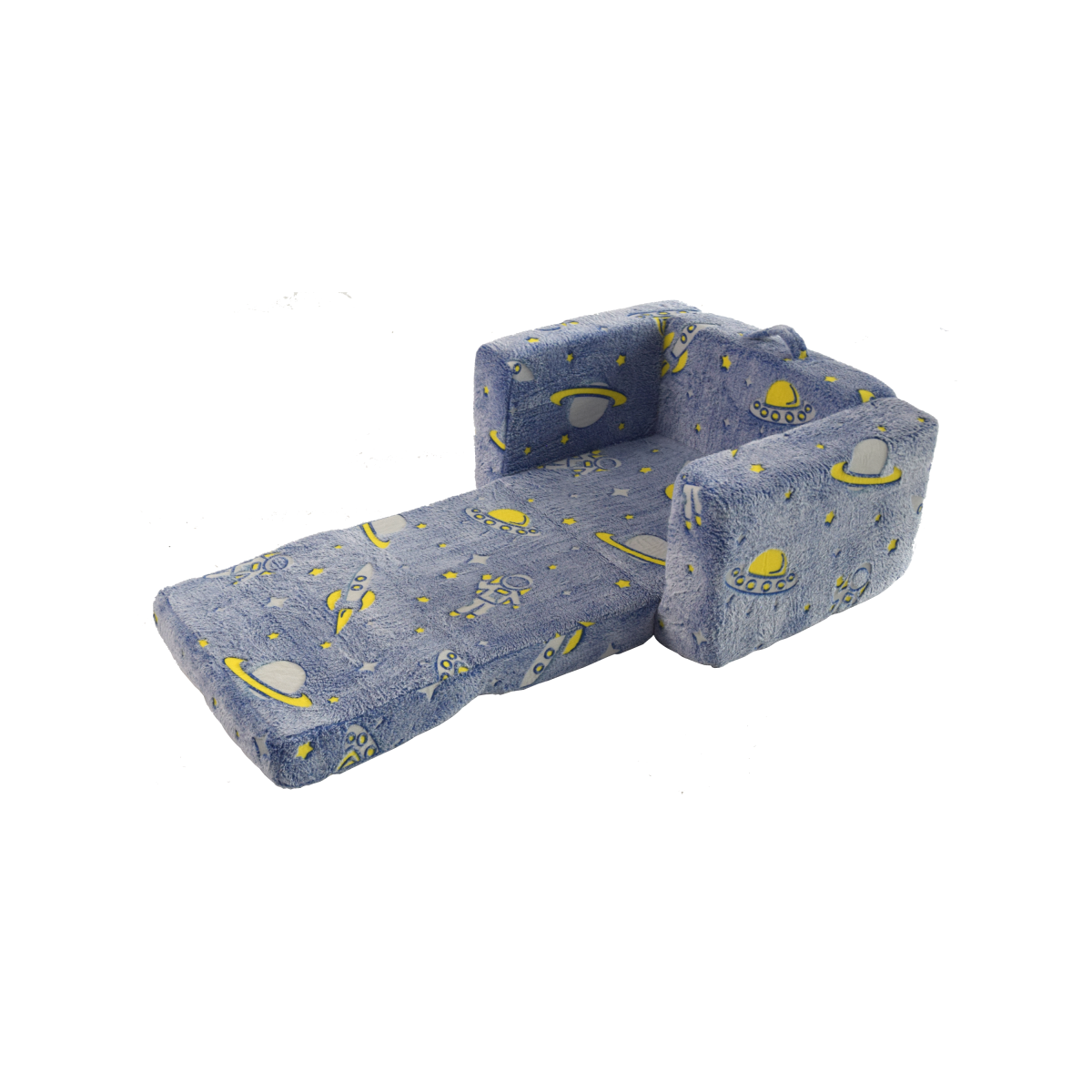Klappbares Kindersofa Plüsch, Astronauten Muster leuchtend, waschbar, Blau/Grün