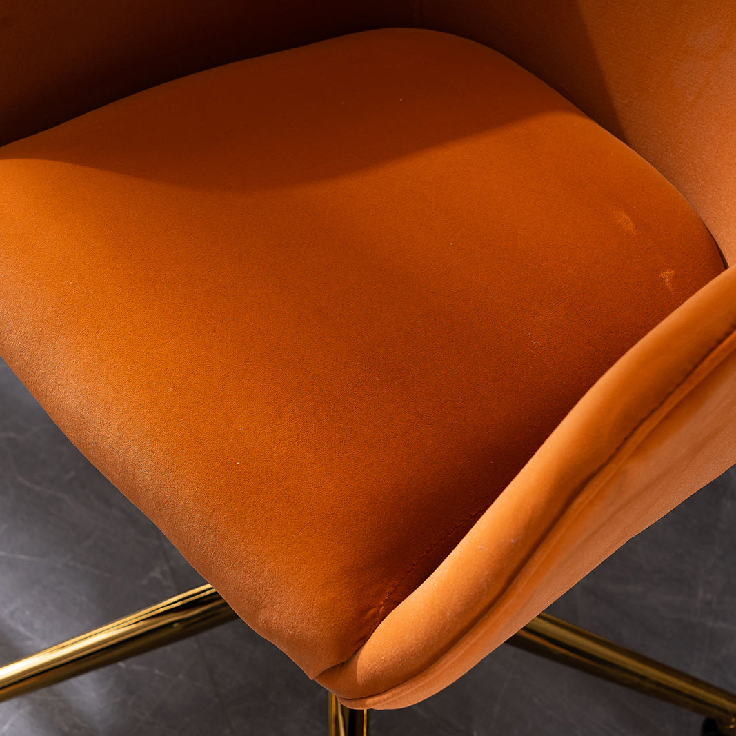 Neuer höhenverstellbarer Drehstuhl aus Samtstoff für das Büro im Innenbereich mit goldenen Beinen,Orange