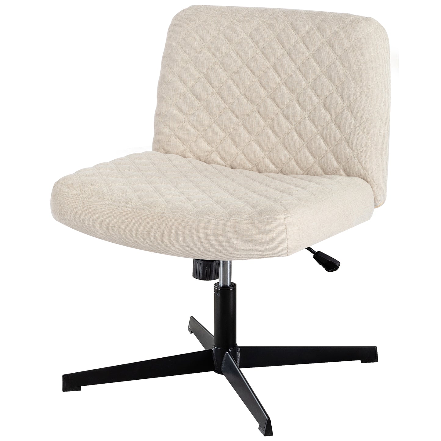 Bürostuhl Ohne Armlehnen,Home Office Stuhl Keine Räder,Heavy Duty Metallbasis,120°Schaukelnder breiter Sitz Ergonomischer Stuhl, Dicken gepolsterte Dreh Eitelkeit Stuhl für Heim und Büro Cream+Linen+Metal