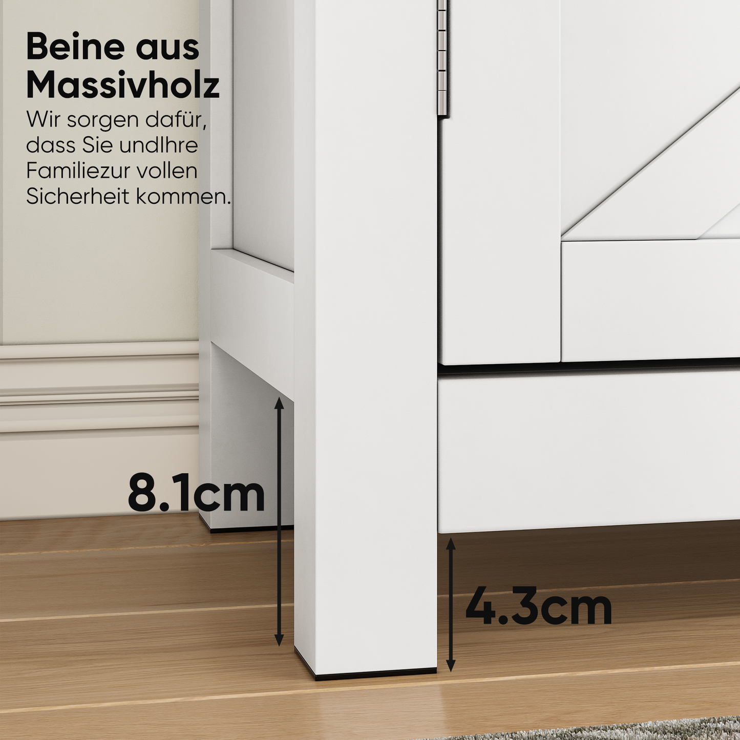 Weißer Badezimmerschrank im Bauernhaus-Stil mit Schubladen, verstellbaren Regalen & Walnussplatte – Aufbewahrungsschrank für Bad & Küche