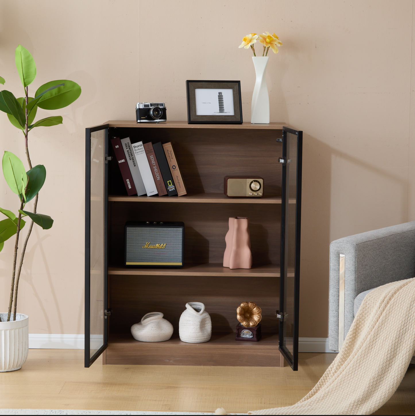 Glasvitrine mit Beleuchtung, Sammlervitrine, Wohnzimmerschrank