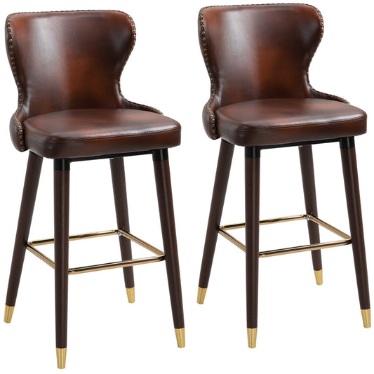Barhocker 2er-Set eleganter Bistrostuhl mit Fußstütze und Rückenlehne, Braun