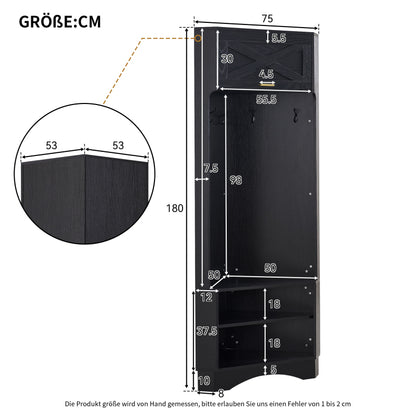 Garderoben-Set Moderner Garderobenschrank, Flurgarderobe, 4 hängenden Haken Schwarz,Maße: B53/ /53/H180 cm