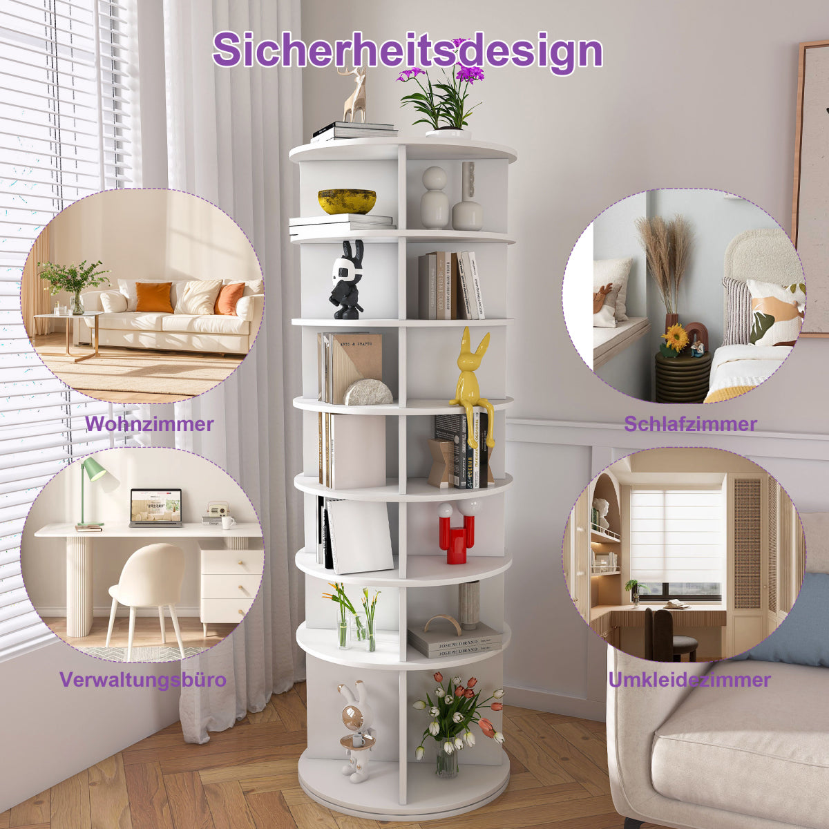 Drehbares Schuhregal 7 Ebenen, 360°, Stiefelfach, 28 Paar, Weiß, 184 cm