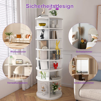 Drehbares Schuhregal 7 Ebenen, 360°, Stiefelfach, 28 Paar, Weiß, 184 cm