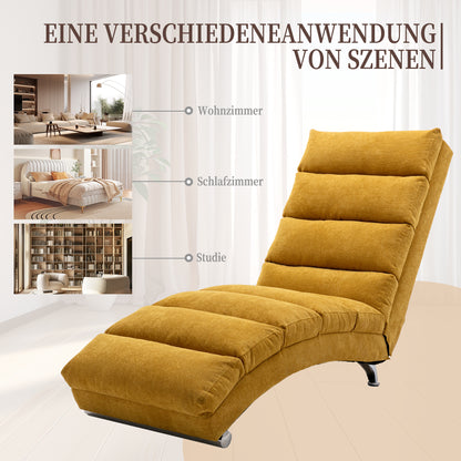 Entspannungsliege Polstersessel Liegesofa mit Vibrationsfunktion Ganzkörper Unterstützung Seitentaschen modernes Design Wohnzimmer Senfgelb