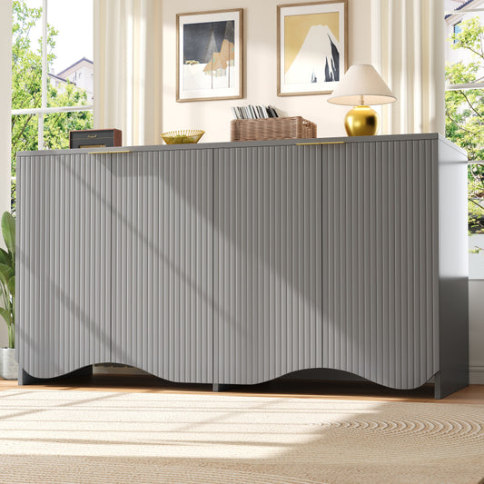 Sideboard(140×40×85cm), buffetschrank, cabinets, Esszimmer Wohnzimmer Aufbewahrungsschränke, Gemusterte Schränke, Freistehende Schränke, Küchenmöbel,Wellenmuster-Design, Grau