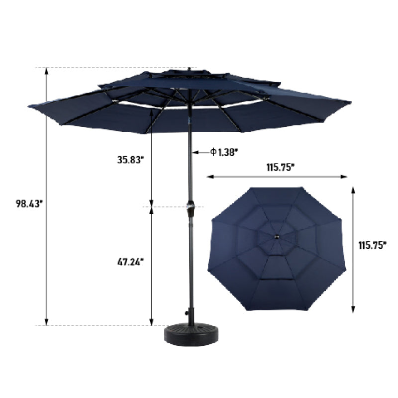 14.8 Ft Double Sided Outdoor Umbrella Rectangular Large with Crank (Navy Blue) (No Base)