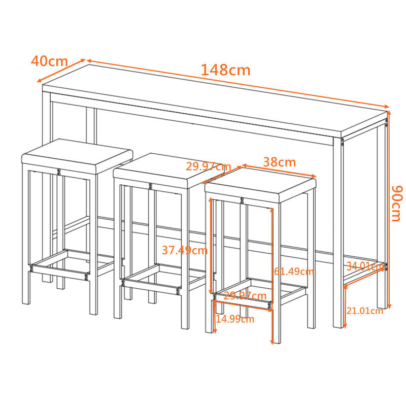 148CM Modern Design Kitchen Dining Table, Pub Table, Long Dining Table Set with 3 Stools;148CM Modernes Design Küche Esstisch, Kneipentisch, Langer Esstisch Set mit 3 Hockern, Einfache Montage, Grau
