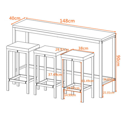 148CM Modern Design Kitchen Dining Table, Pub Table, Long Dining Table Set with 3 Stools;148CM Modernes Design Küche Esstisch, Kneipentisch, Langer Esstisch Set mit 3 Hockern, Einfache Montage, Grau