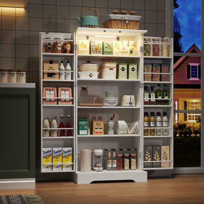 Hochschrank Weiß (60x128x35 cm), Küchenschrank mit LED-Sensorlicht