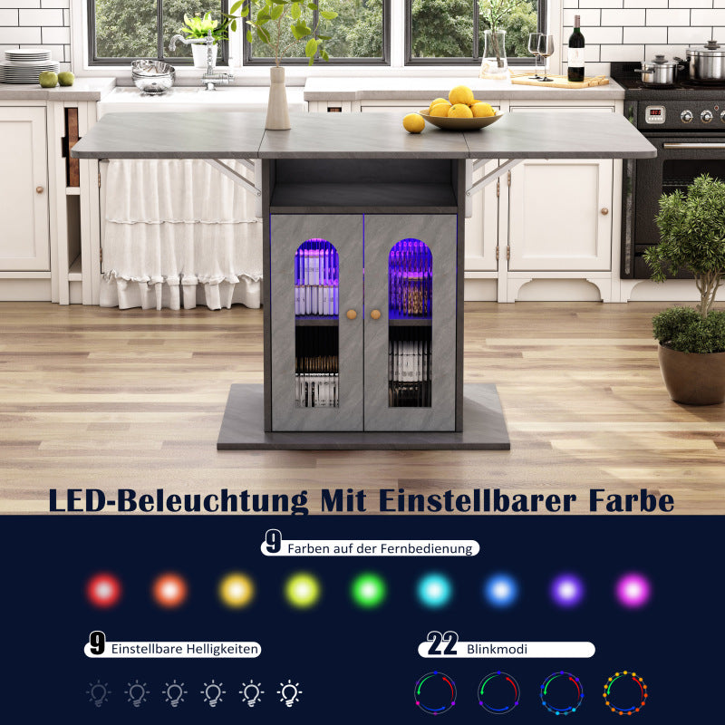 Moderner klappbarer Esstisch mit LED-Beleuchtung und einstellbarer Farbwechselfunktion, Grau