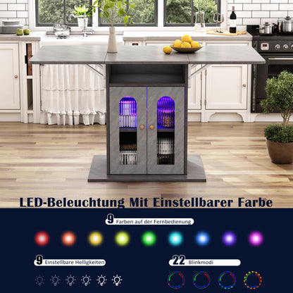 Moderner klappbarer Esstisch mit LED-Beleuchtung und einstellbarer Farbwechselfunktion, Grau