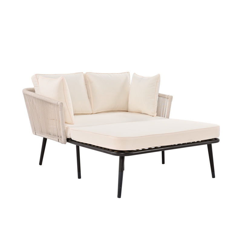 Gartensofa mit 2 Kissen und 2 Polster, Sonnenliege im Außenbereich, Gartenlounge, Kissen sind abnehmbar und waschbar, Beige