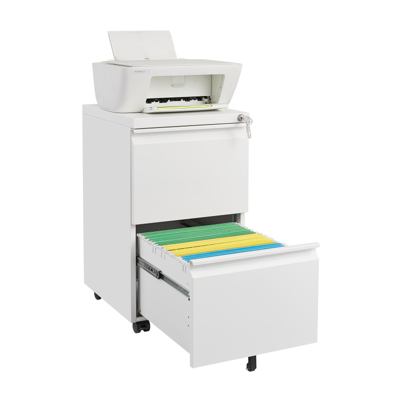Metal 2 Drawer Mobile File Cabinet with Lock, Under Desk Office Steel Filing Cabinet, 25.6''H Legal/Letter Size Files Storage Cabinet,White