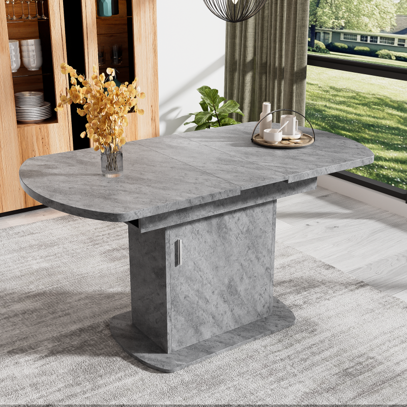 Ausziehbarer ovaler Esstisch, L110/130*W70*H75cm, Betonoptik+silberner Griff