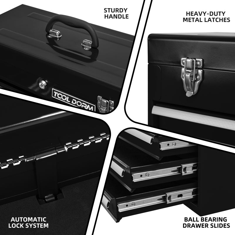 20,3 Zoll Metall-Werkzeugkasten mit Schubladen, tragbarer Werkzeugkasten aus Stahlmetall mit Schutzauskleidung (Schwarz, 4 Schubladen)