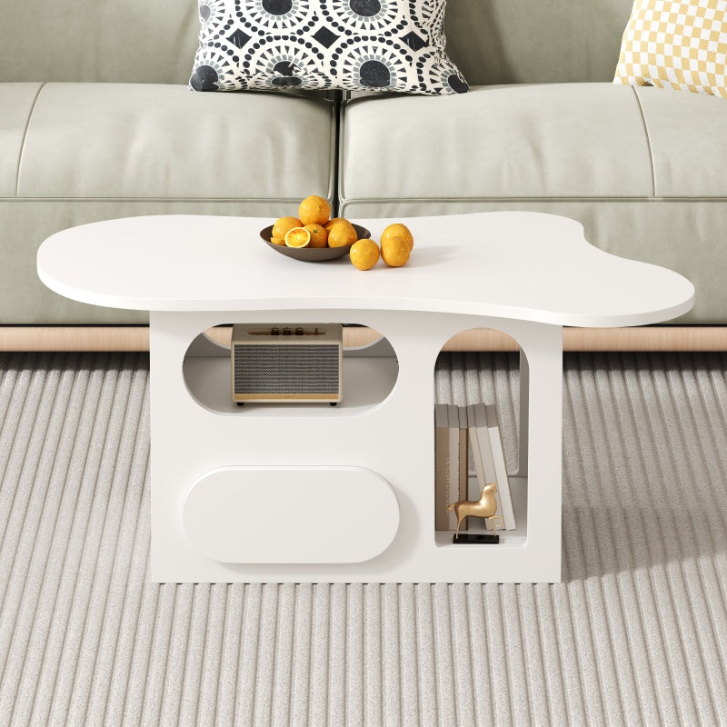 Couchtisch mit Schubladen, wolkenförmiger Couchtisch mit offenen Ablagefächern, hochwertige Materialien. 97*45*43,5cm