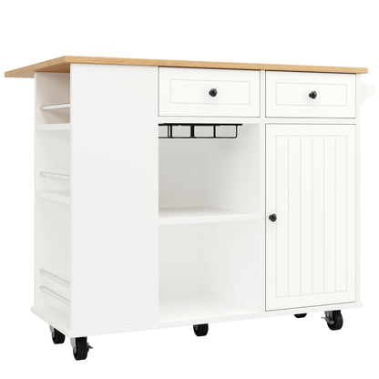 Kücheninsel mit herausnehmbaren Trennwänden, Küchenschrank, Esszimmerwagen mit Arbeitsplatte, Buffetschrank, Esszimmerwagen mit Holzmaserung, ausgestattet mit Snackhalter und Weinglasregal, weiß