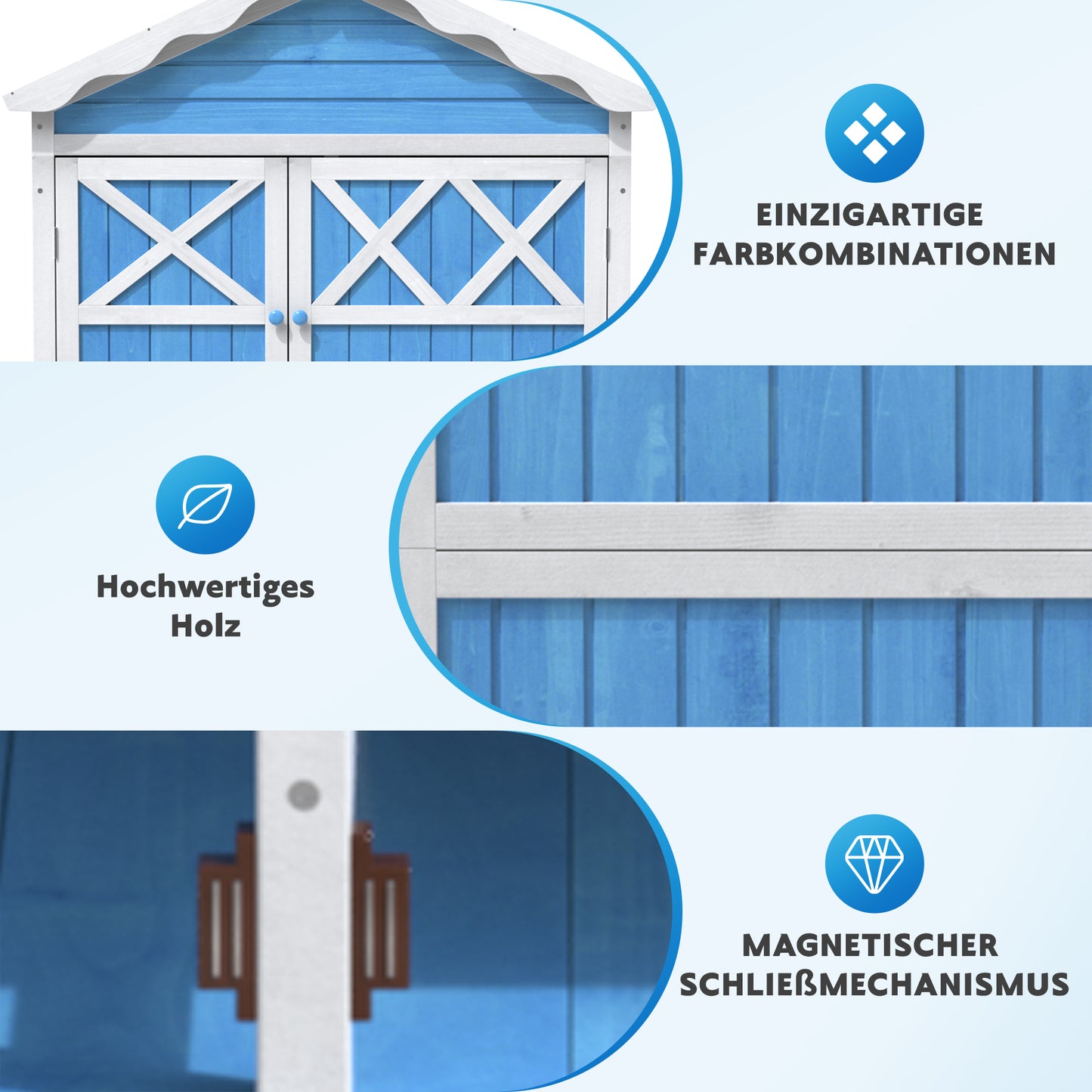 Outdoor Holz Gartenmöbel Aufbewahrungsschuppen, Werkzeughaus für Garten, Terrasse, verblassungsfrei, wetterfest, sicher und geschützt, wartungsfrei, umweltfreundlich, blau