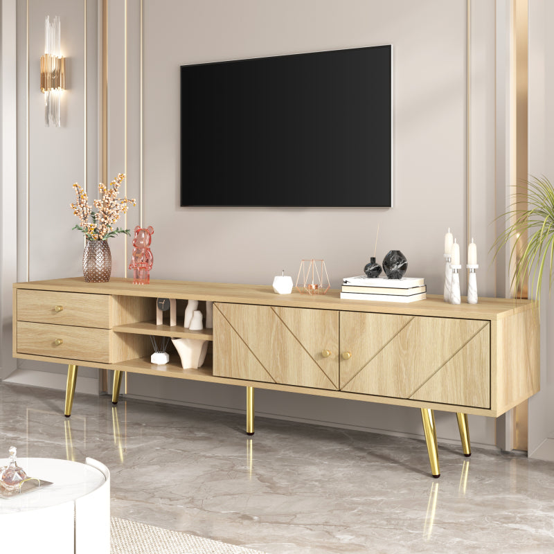 TV-Schrank 160 cm mit Goldfüßen, Zwei Schubladen und Einzigartig Gestalteten Türen