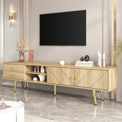 TV-Schrank 160 cm mit Goldfüßen, Zwei Schubladen und Einzigartig Gestalteten Türen