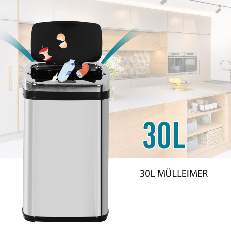 Automatik Sensor Mülleimer 30L mit IR Sensor, viereckig, Edelstahl, optionaler Inneneimer für hygienisches Abfallmanagement