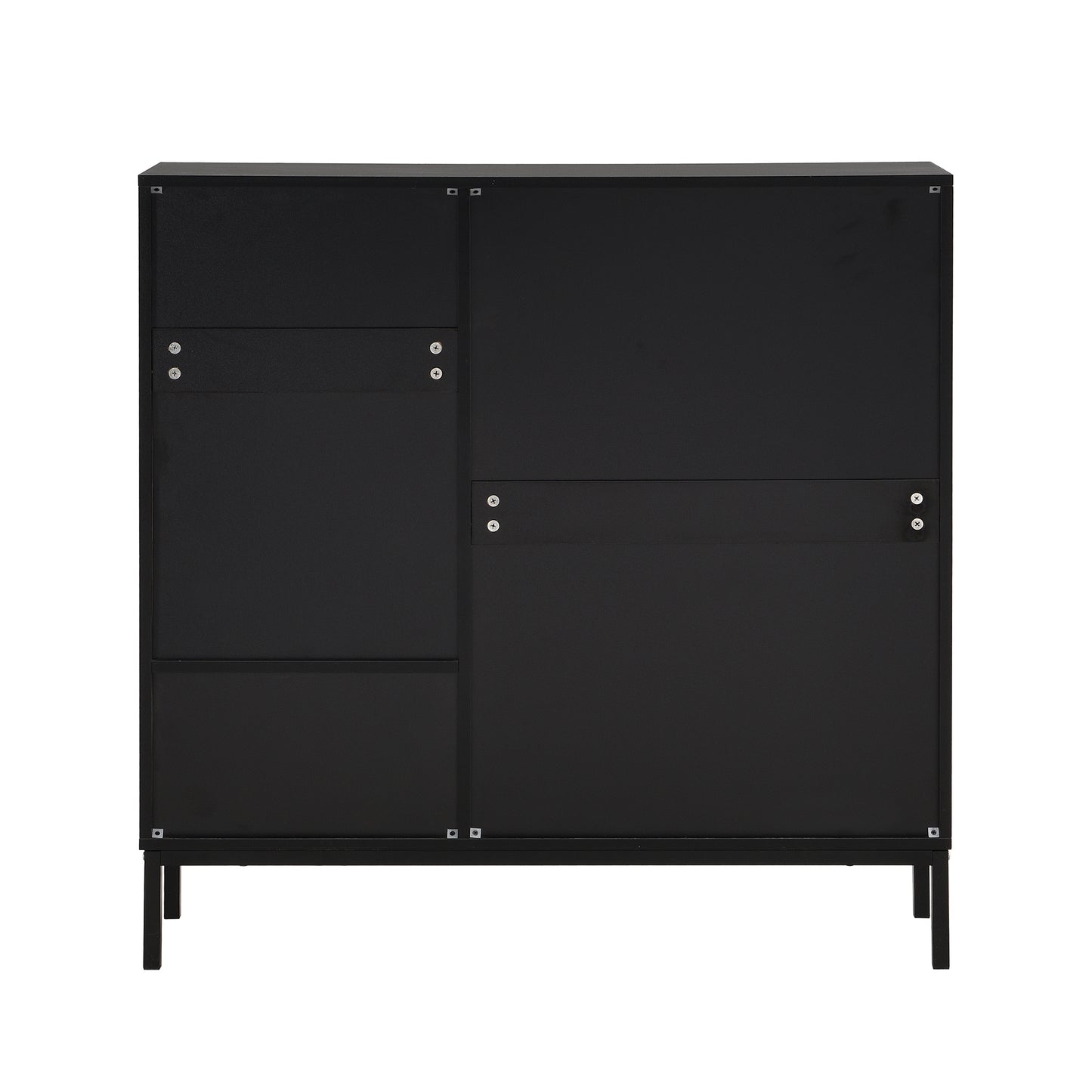 Schuhschrank mit Schuhwechselhocker, dreifach klappbarem Schuhregal und offenem Stauraum, geeignet für Flure, Schwarz + Holzfarbe