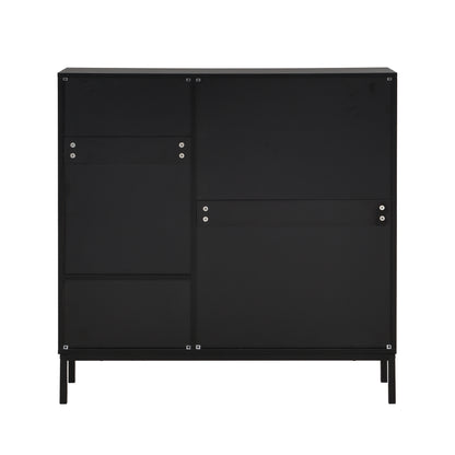 Schuhschrank mit Schuhwechselhocker, dreifach klappbarem Schuhregal und offenem Stauraum, geeignet für Flure, Schwarz + Holzfarbe