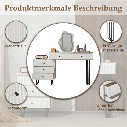 Schminktisch, Kosmetiktisch-Set mit Spiegel und Beleuchtung, ausziehbare Tischplatte, 3-farbige LED-Beleuchtung, Maße: B100/H76/T40 cm (ohne Hocker)