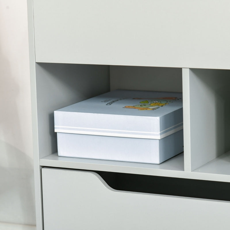 Kinder Bücherregal Kinderregal mit Schublade, 3 Ablagefächern und 2 offenen Fächern, Aufbewahrungsregal für Kinderzimmer, Spielzimmer, Grau