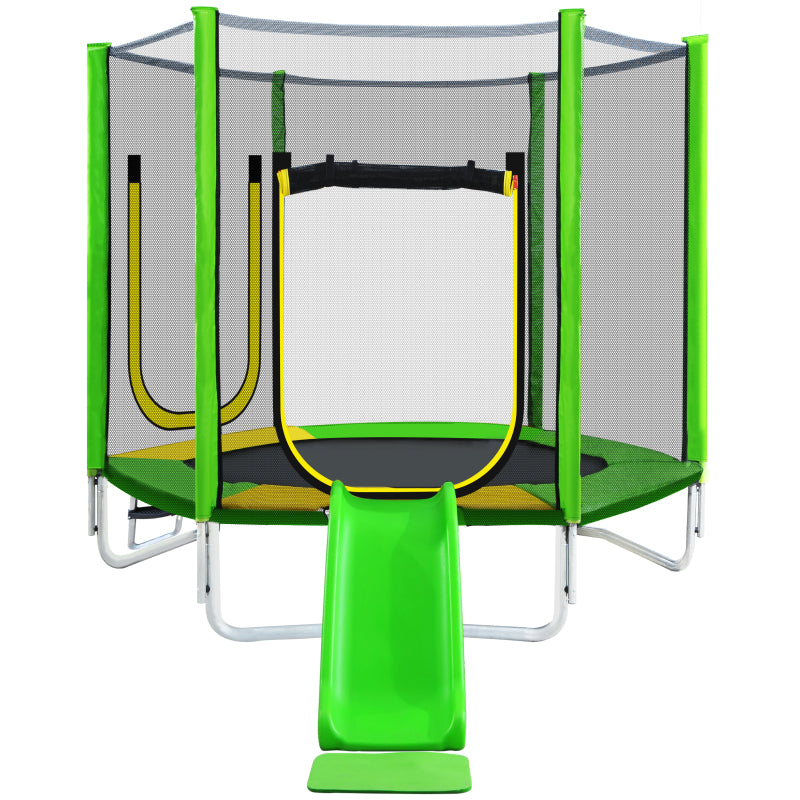 Kinder Trampolin Outdoor Ø 213 cm Gartentrampolin mit Rutsche, Leiter, Netz, Doppeltür und Gepolsterten Stangen,TÜV Zertifiziert,bis 100 kg
