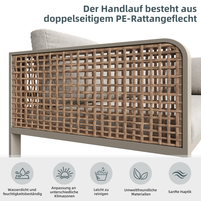 Garten-Lounge-Set, Rattan-Möbel-Set für 6-7 Personen, Ecksofa mit verzinktem Eisengestell, verstellbare Beine, inklusive aller Sitz- und Rückenkissen, beige