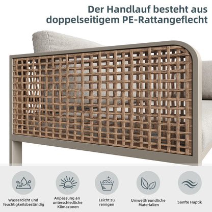 Garten-Lounge-Set, Rattan-Möbel-Set für 6-7 Personen, Ecksofa mit verzinktem Eisengestell, verstellbare Beine, inklusive aller Sitz- und Rückenkissen, beige