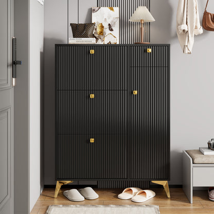 Schuhschrank mit 3 Klappen, 1 Schublade und 1 Tür, Schuhregal, Schuhkipper schmal, Schuhschrank Schwarz